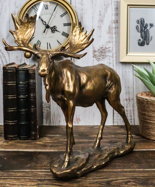 Ebros Gift Realistic Large Gold Patina Bull Moose Statue, 10.5 X 11 X 4.5-In