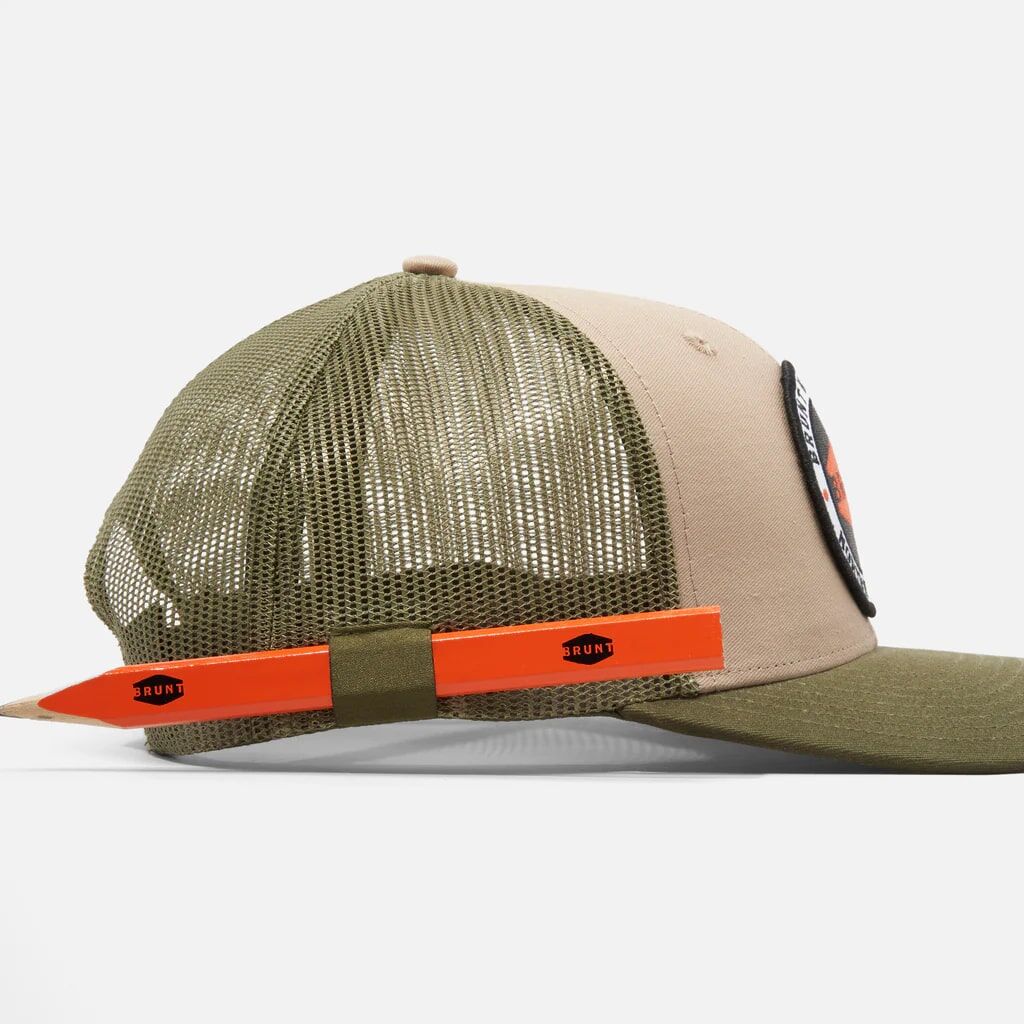 BRUNT Men's Curved Brim Snapback Work Hat With Built In Pencil Holder in Army Green