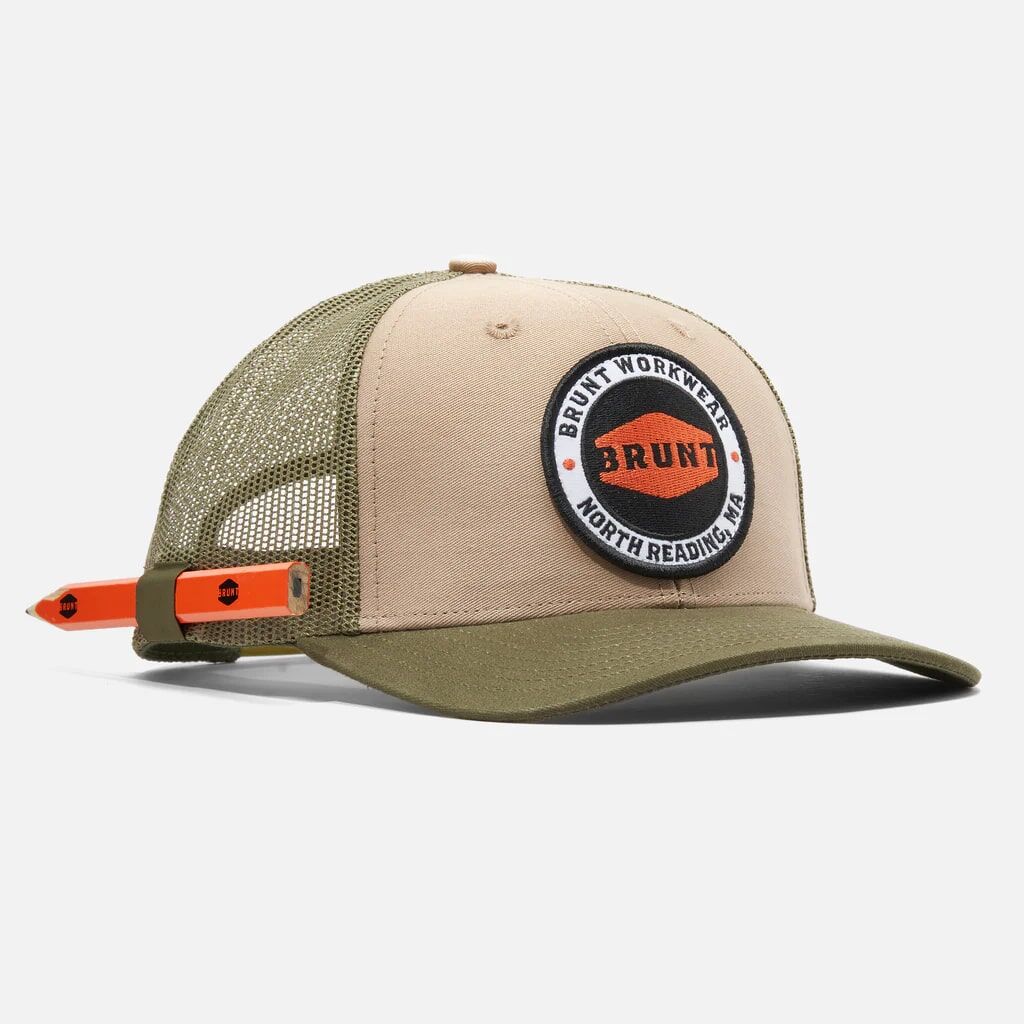 BRUNT Men's Curved Brim Snapback Work Hat With Built In Pencil Holder in Army Green