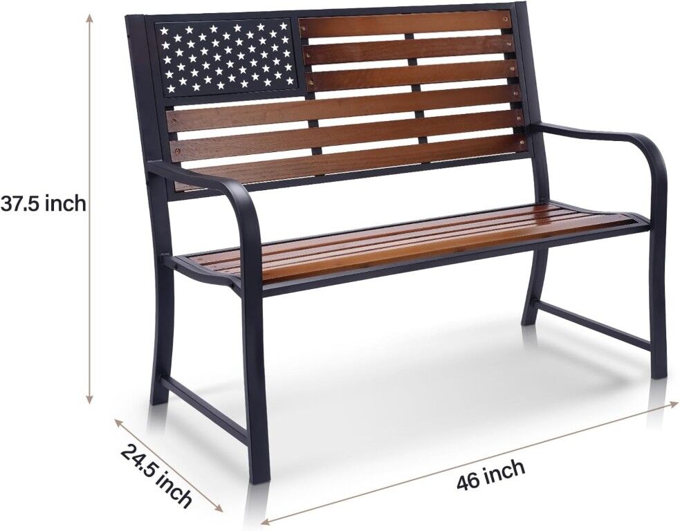 Backyard Expressions Wood American Flag Porch Bench With Metal Frame