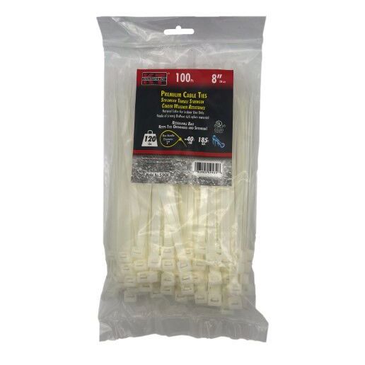 KT Industries Natural Heavy Duty Premium Cable Ties, 8-In, 100-Pk