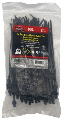 KT Industries UV Black Fir Tree Mount Cable Ties, 8-In, 100-Pk