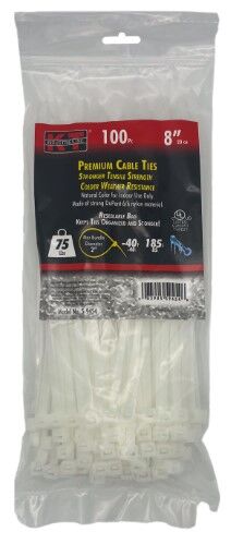 KT Industries Natural Standard Duty Premium Cable Ties, 8-In, 100-Pk