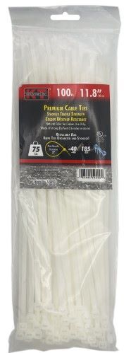 KT Industries Natural Standard Duty Premium Cable Ties, 11.8-In, 100-Pk