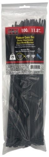 KT Industries UV Black Standard Duty Premium Cable Ties, 11.8-In, 100-Pk