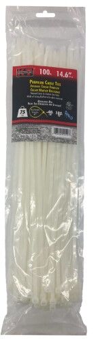 KT Industries Natural Standard Duty Premium Cable Ties, 14.6-In, 100-Pk