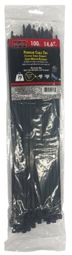 KT Industries UV Black Standard Duty Premium Cable Ties, 14.6-In, 100-Pk