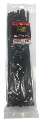 KT Industries UV Black Extra Heavy Duty Premium Cable Ties, 17-In, 50-Pk