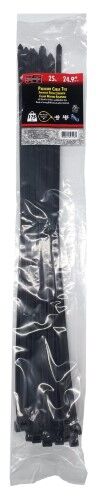 KT Industries UV Black Extra Heavy Duty Premium Cable Ties, 24.9-In, 25-Pk