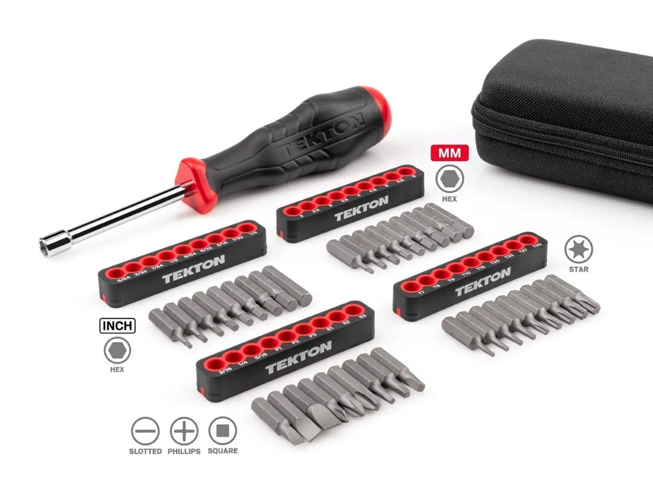 Tekton 1/4-In Bit Driver and Bit Set with Case, 37-Pc