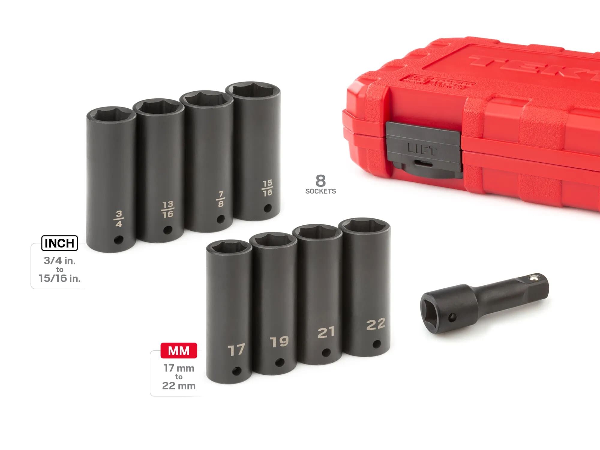 Tekton 1/2-In Drive Impact Lug Nut Socket Set with Case, 9-Pc