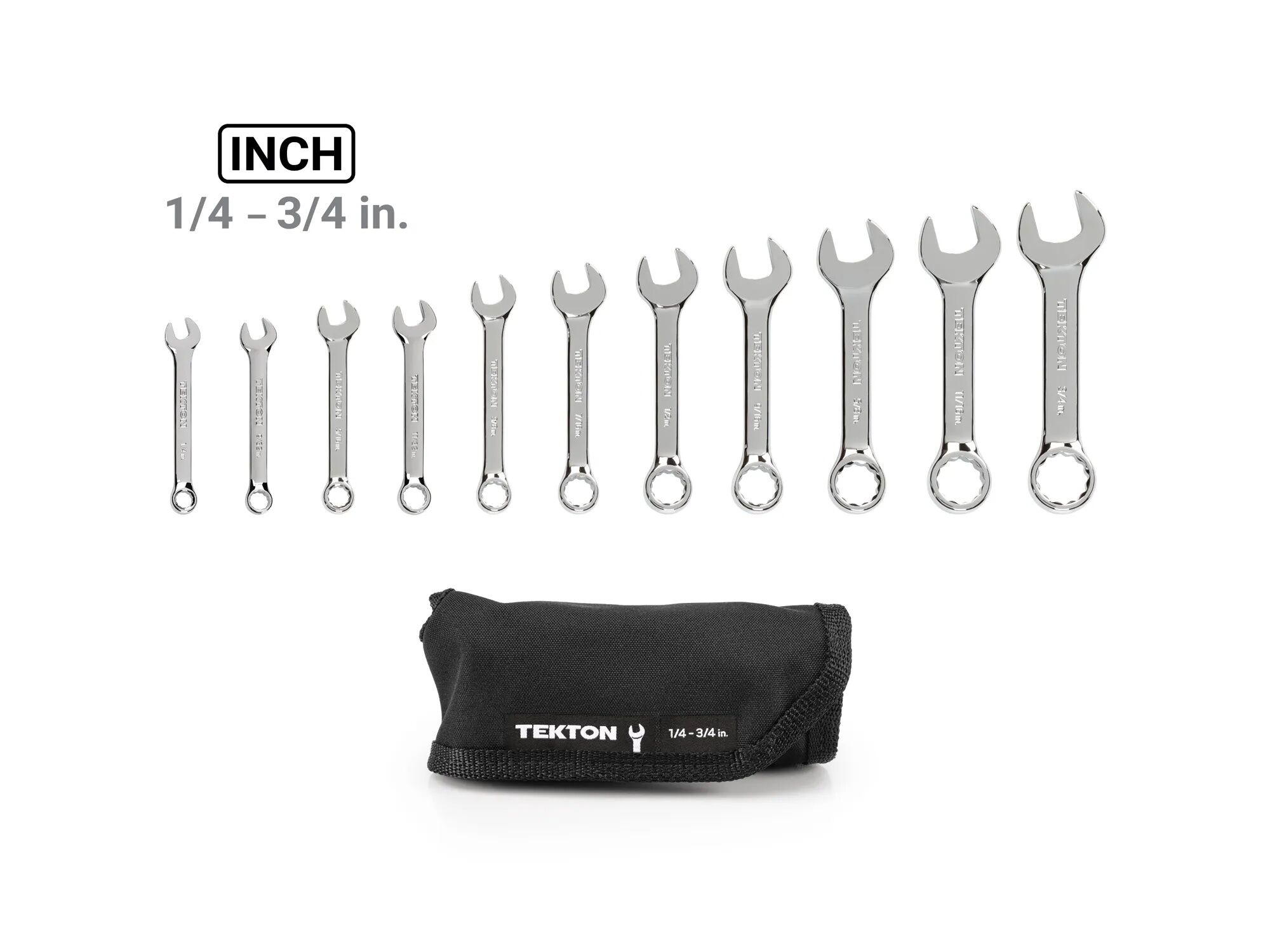 Tekton Stubby Combination Wrench Set With Pouch, 1/4-in - 3/4-In, 11-Pc