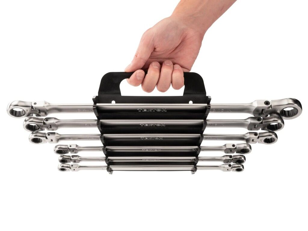 Tekton Long Flex Head 12-Point Ratcheting Box End Wrench Set With Holder, 1/4-In To 13/16-In, 6-Pc