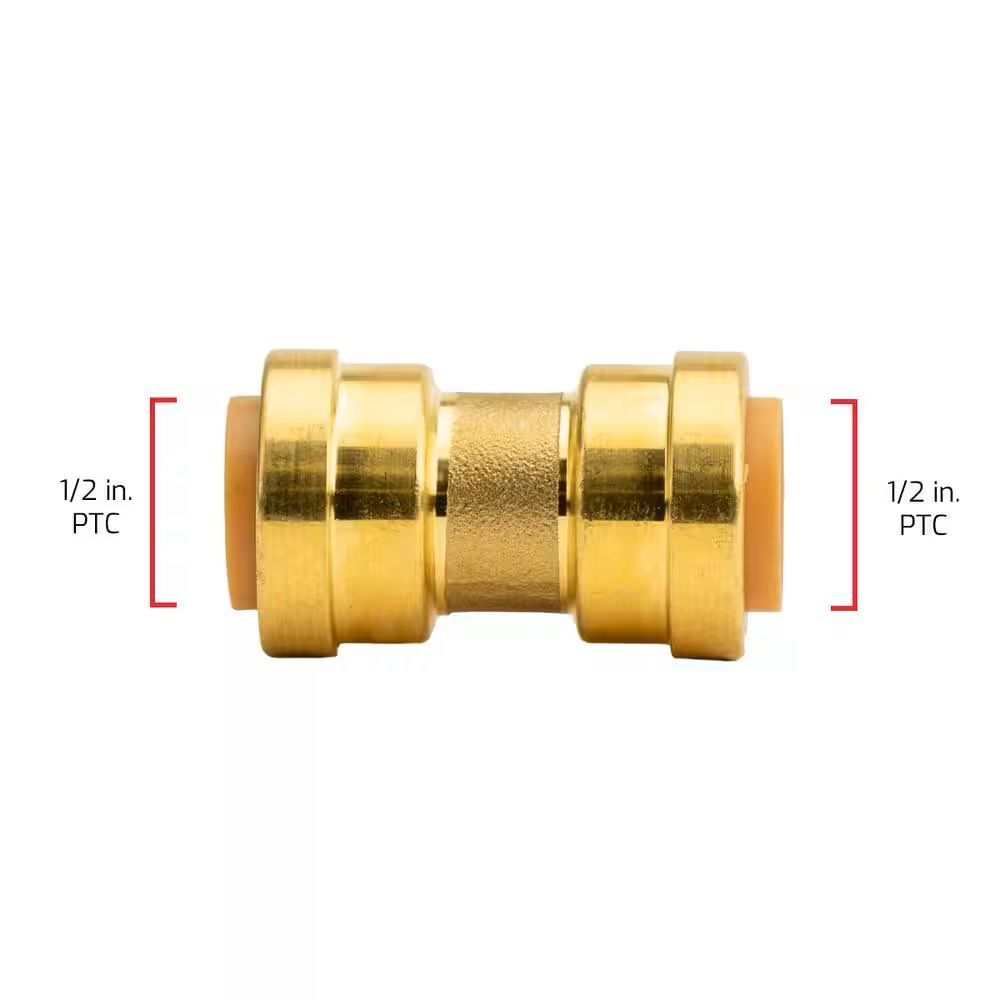 QuickFitting Push-to-Connect Brass Coupling Fitting, 1/2-In x 1/2-In