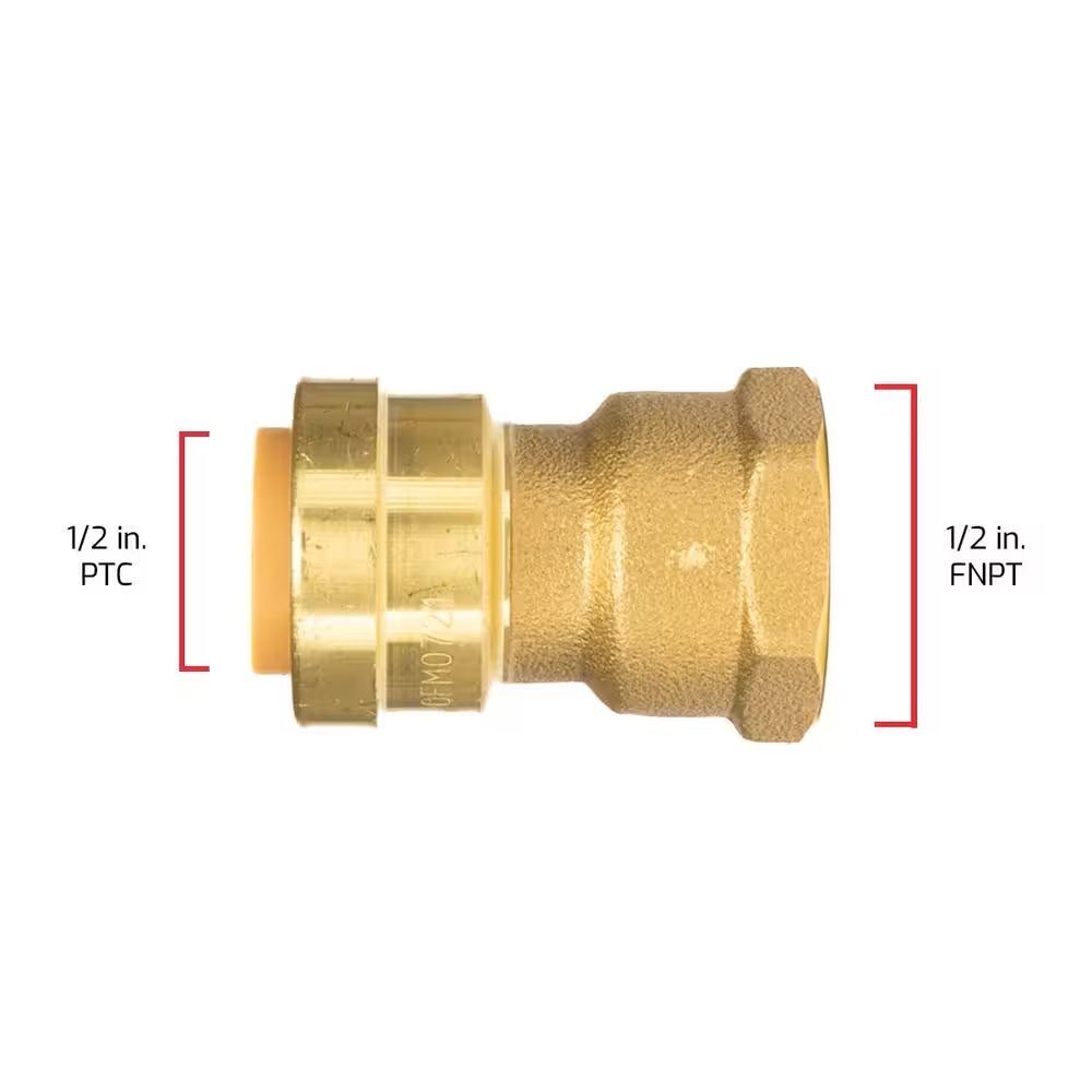 QuickFitting Push-to-Connect x FNPT Brass Adapter Fitting, 1/2-In x 1/2-In