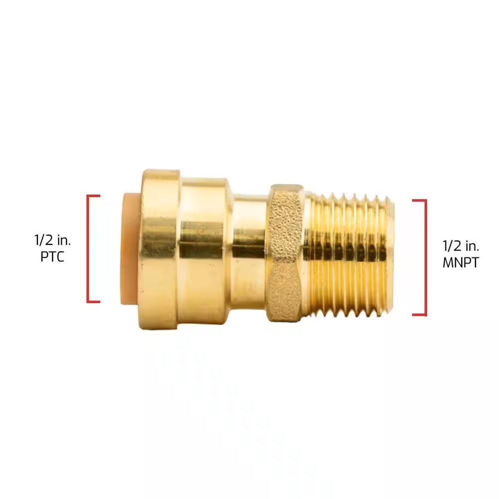 QuickFitting Push-to-Connect x MNPT Brass Adapter Fitting, 1/2-In x 1/2-In