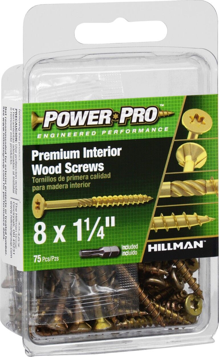 Hillman Power Pro Premium Interior Wood Screws, #8 x 1 1/4-In, 75-Pc