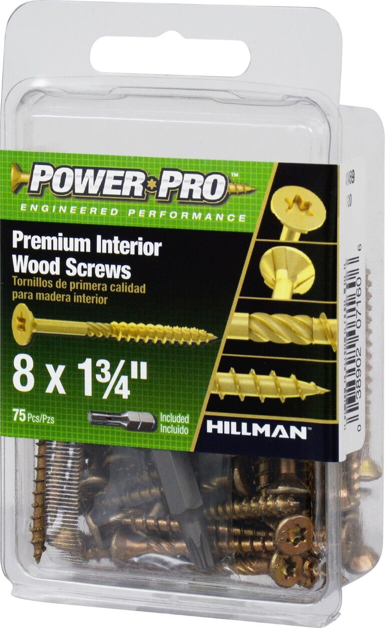 Hillman Power Pro Premium Interior Wood Screws, #8 x 1 3/4-In, 75-Pc