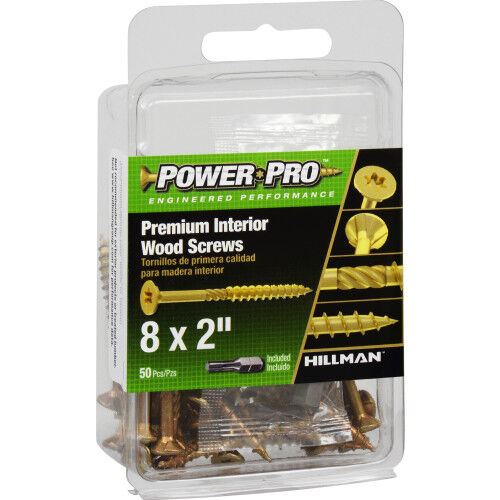 Hillman Power Pro Premium Interior Wood Screws, #8 x 2-In, 50-Pc