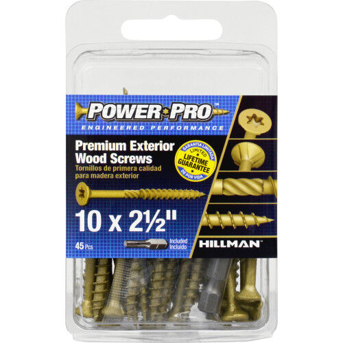 Hillman Power Pro Premium Exterior Wood Screws, #10 x 2 1/2-In, 45-Pc