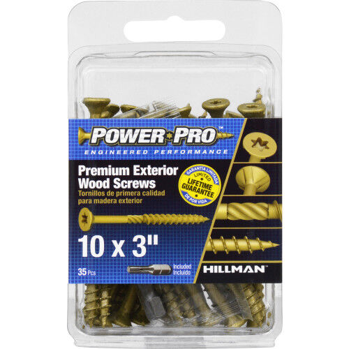 Hillman Power Pro Premium Exterior Wood Screws, #10 X 3-In, 35-Pc