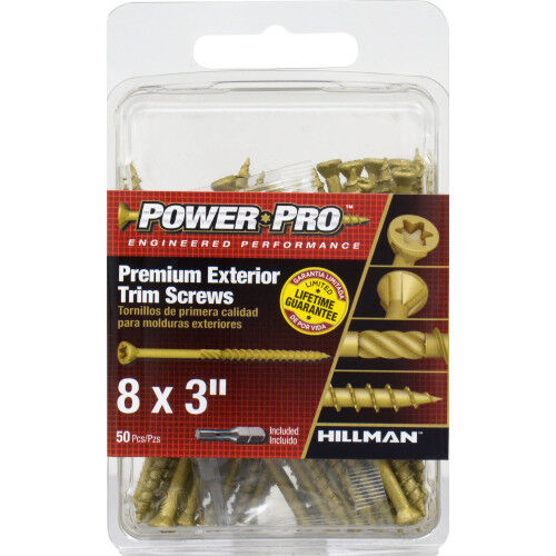 Hillman Power Pro Premium Exterior Trim Screws, #8 x 3-In, 50-Pk