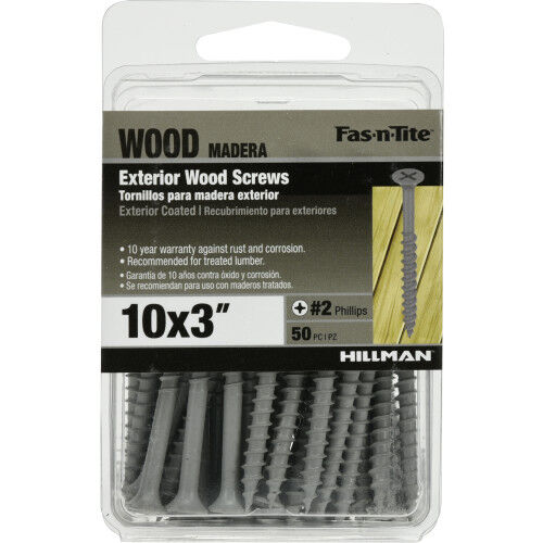 Hillman Fas-N-Tite Exterior Coated Wood Screws, #10 x 3-In, 50-Pc