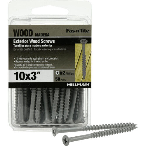 Hillman Fas-N-Tite Exterior Coated Wood Screws, #10 x 3-In, 50-Pc