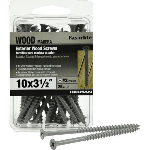 Hillman Fas-N-Tite Exterior Coated Wood Screws, #10 x 3-1/2-In, 25-Pk