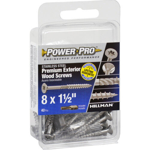 Hillman Power Pro Premium 305 Stainless Steel Wood Screws, #8 X 1-1/2-In, 40-Pc