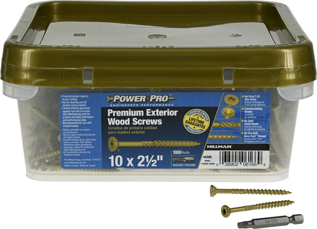 Hillman Power Pro Premium Exterior Wood Screws, #10 x 2 1/2-In, 1000-Pc