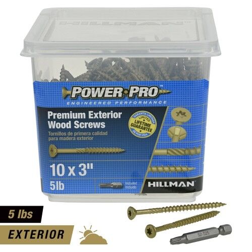 Hillman Power Pro Premium Exterior Wood Screws, #10 X 3-In, 5-Lb Box
