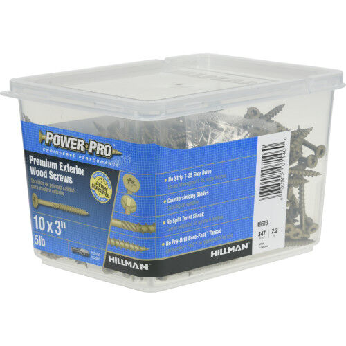 Hillman Power Pro Premium Exterior Wood Screws, #10 X 3-In, 5-Lb Box