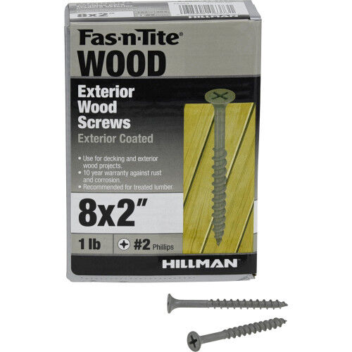 Hillman Fas-N-Tite Exterior Coated Wood Screws, #8 x 2-In, 1-Lb