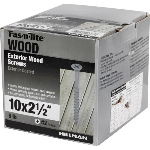 Hillman Fas-N-Tite Exterior Coated Wood Screws, #10 x 2 1/2-In, 5-Lb