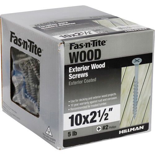 Hillman Fas-N-Tite Exterior Coated Wood Screws, #10 x 2 1/2-In, 5-Lb