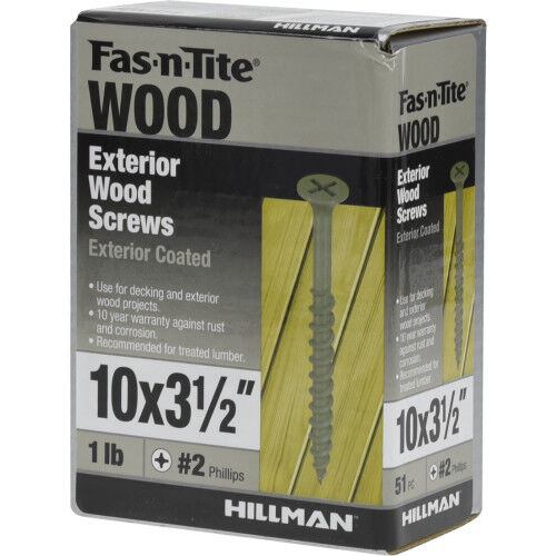 Hillman Fas-N-Tite Exterior Coated Wood Screws, #10 X 3-1/2 In, 1-Lb Box