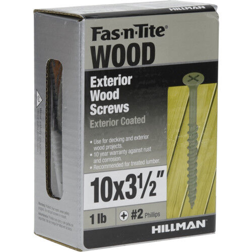 Hillman Fas-N-Tite Exterior Coated Wood Screws, #10 X 3-1/2 In, 1-Lb Box