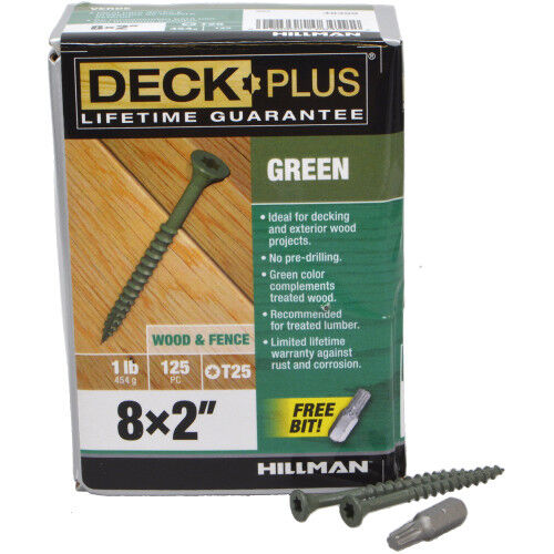 Hillman Deck Plus Green Deck Screws, #8 X 2-In, 1-Lb Box