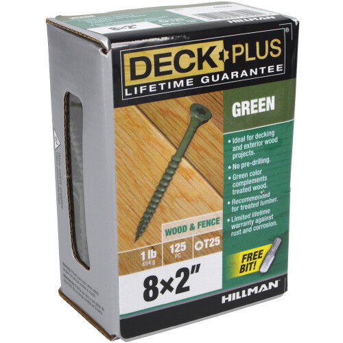 Hillman Deck Plus Green Deck Screws, #8 X 2-In, 1-Lb Box
