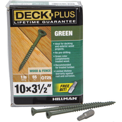 Hillman Deck Plus Green Deck Screws, #10 X 3-1/2 In, 1-Lb Box