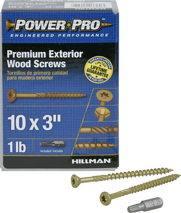Hillman Power Pro Premium Bronze Exterior Wood Screws, #10 x 3-In, 1-Lb