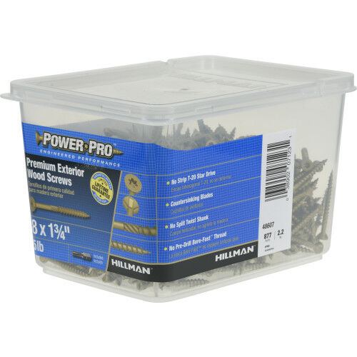 Hillman Power Pro Premium Exterior Wood Screws, #8 X 1-3/4 In, 5-Lb Box