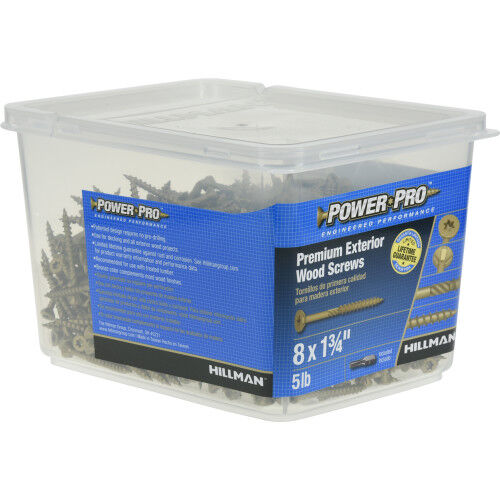 Hillman Power Pro Premium Exterior Wood Screws, #8 X 1-3/4 In, 5-Lb Box