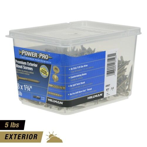 Hillman Power Pro Premium Exterior Wood Screws, #8 X 1-3/4 In, 5-Lb Box