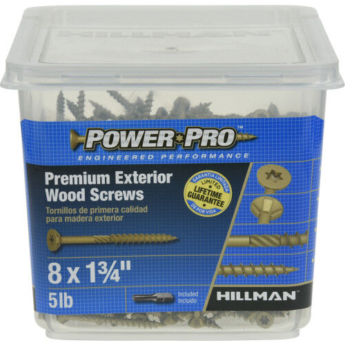 Hillman Power Pro Premium Exterior Wood Screws, #8 X 1-3/4 In, 5-Lb Box