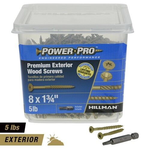 Hillman Power Pro Premium Exterior Wood Screws, #8 X 1-3/4 In, 5-Lb Box
