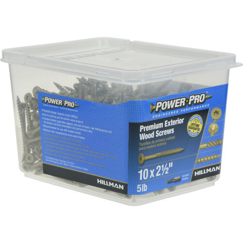 Hillman Power Pro Premium Exterior Wood Screws, #10 X 2-1/2 In, 5-Lb Box