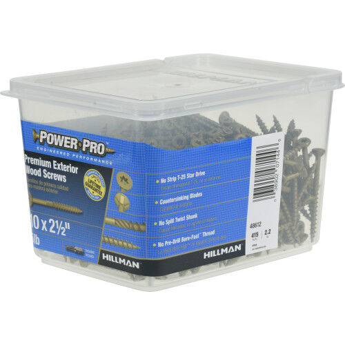 Hillman Power Pro Premium Exterior Wood Screws, #10 X 2-1/2 In, 5-Lb Box