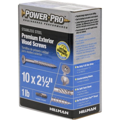 Hillman Power Pro Premium 305 Stainless Steel Wood Screws, #10 X 2-1/2-In, 1-Lb Box